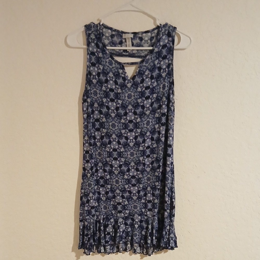 BCBGeneration Blue Kaleidoscope Print Cutout Back Ruffle Mini Dress - Size M